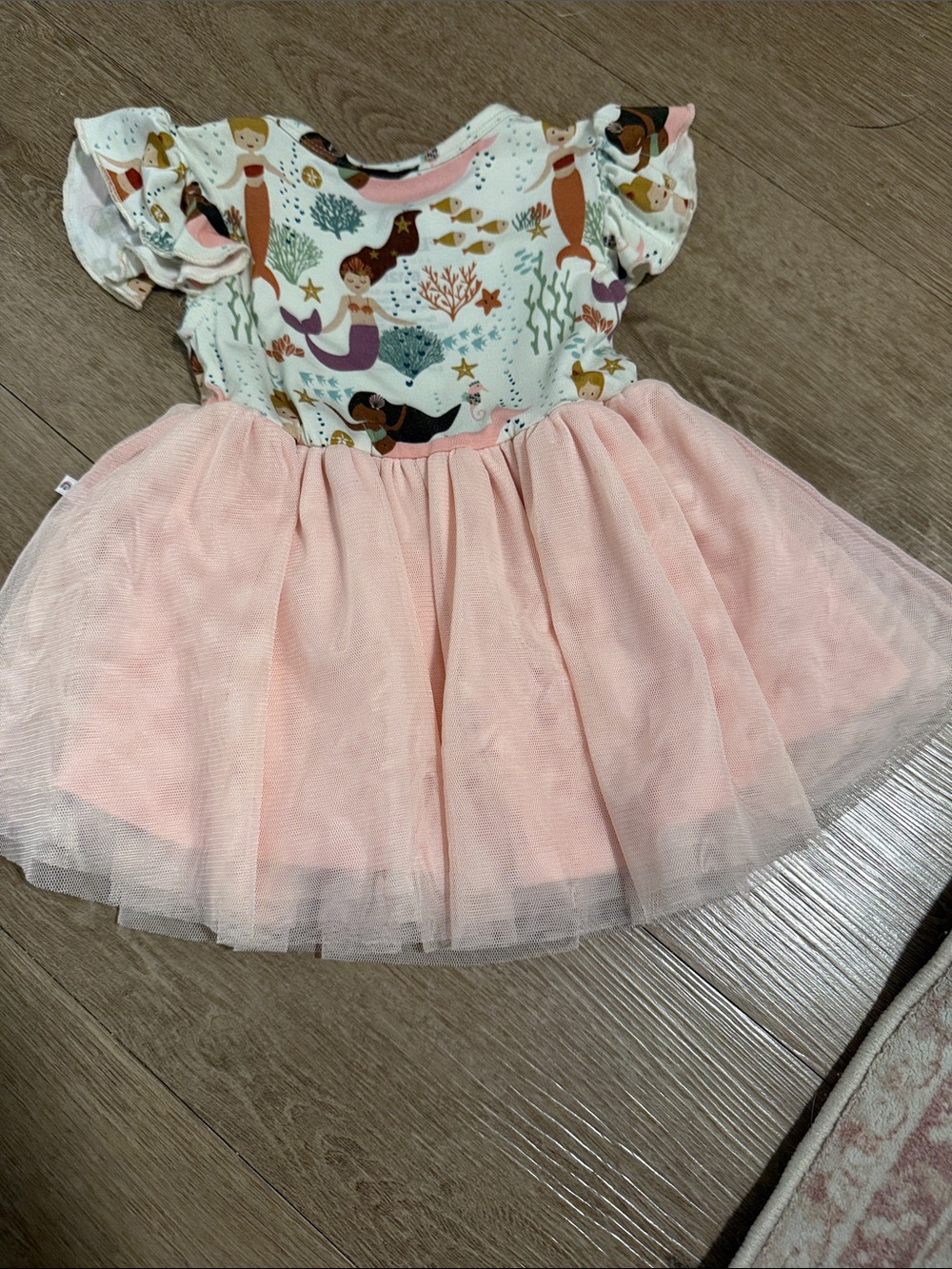 Girls' Pink Mermaid Print Tulle Dress - Picture 3 of 4